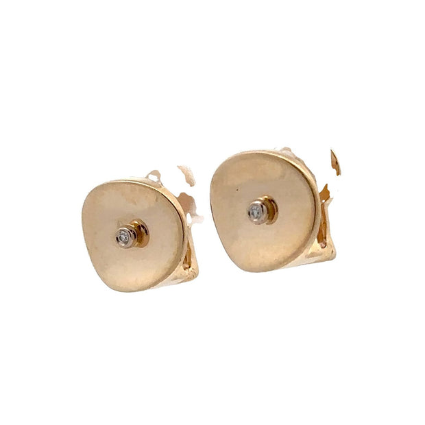 Estate 14K Yellow Gold Concave Disc Diamond Earrings