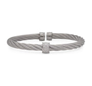 ALOR Grey Cable 5mm Single Barrel Cuff with 18kt Gold & Diamonds