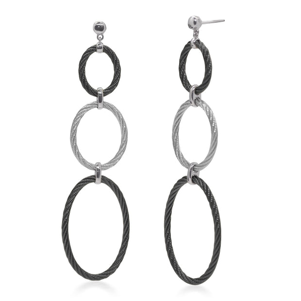 ALOR Black & Grey Cable Triple Drop Oval Earrings