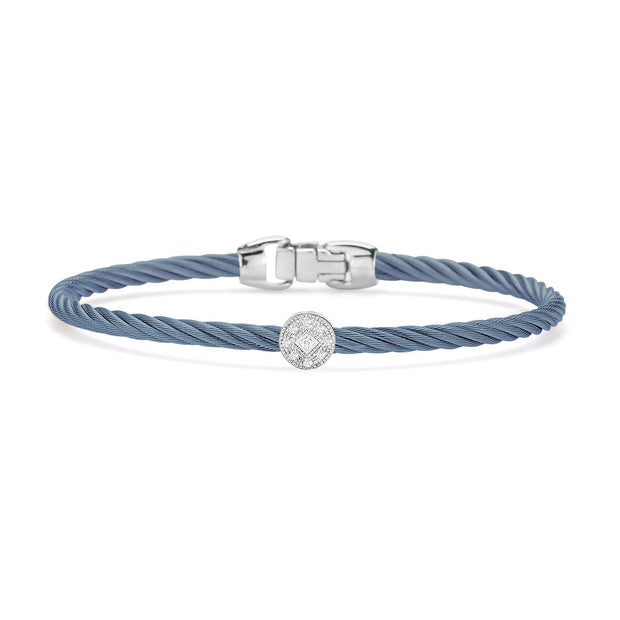 ALOR Cable Essential Stackable Bracelet with Single Round Station with 18kt Gold & Diamonds