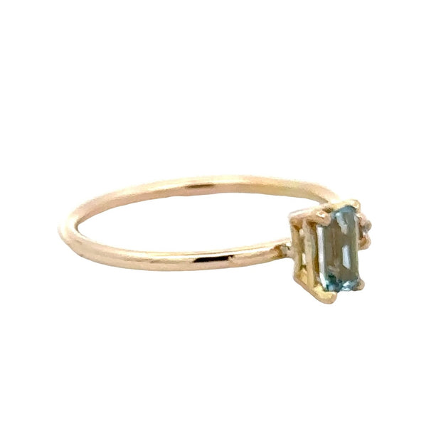 Estate 14K Yellow Gold Contemporary Aquamarine & Diamond Ring