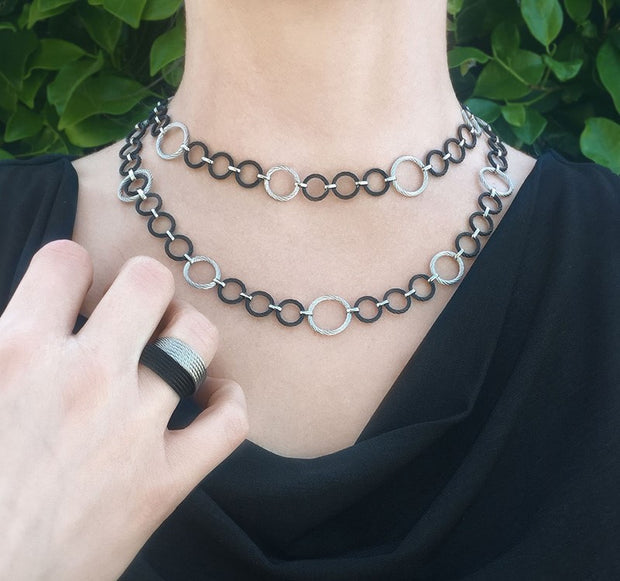 ALOR Black & Grey Cable Interlock Necklace