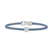 ALOR Caribbean Blue Cable Essential Stackable Bracelet with Single Square Diamond station set in 18kt White Gold