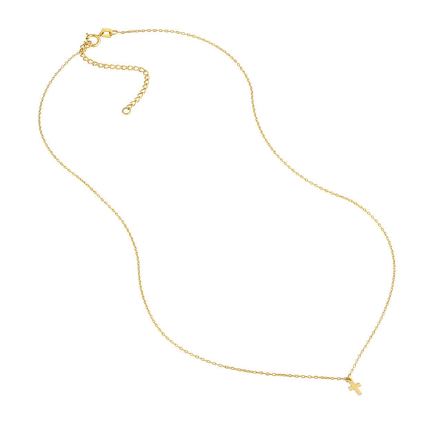 14K Yellow Gold Mini Cross Dangle Necklace