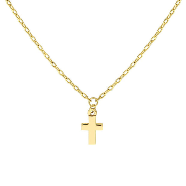 14K Yellow Gold Mini Cross Dangle Necklace