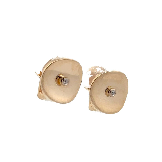 Estate 14K Yellow Gold Concave Disc Diamond Earrings