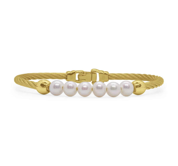 ALOR Yellow Cable Bracelet with Freshwater Pearls