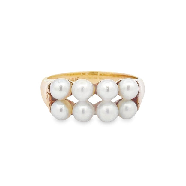 Estate 14K Yellow Gold Two Row Pearl Ring