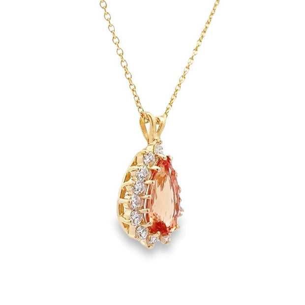 Estate 14K Yellow Gold Orange Tourmaline & Diamond Necklace