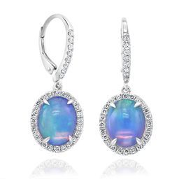 David Kord 14K White Gold Ethiopian Opal & Diamond Dangle Earrings