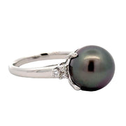 Estate Platinum Tahitian Pearl & Diamond Ring