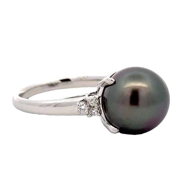Estate Platinum Tahitian Pearl & Diamond Ring