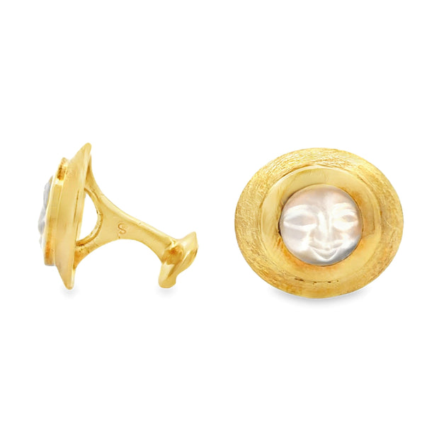 Estate 18K Yellow Gold Carved Moonstone Cufflinks