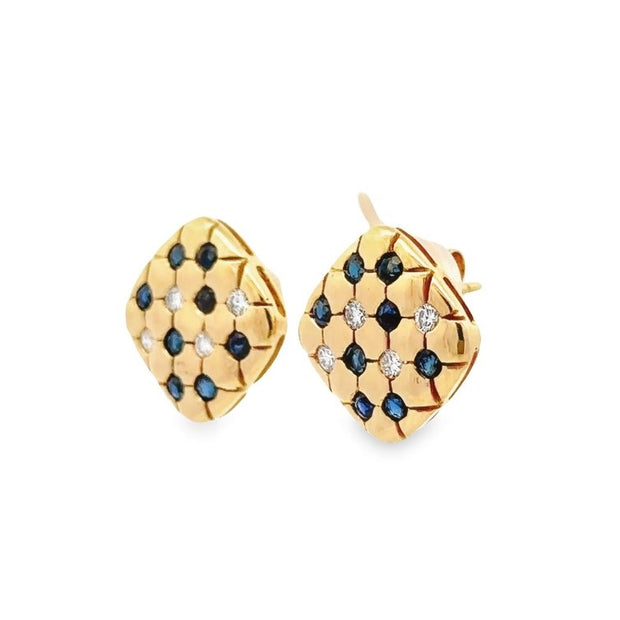 Estate 18K Yellow Gold Sprinkled Sapphire & Diamond Earrings