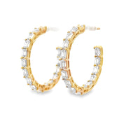 18K Yellow Gold Emerald-Cut Diamond Hoop Earrings
