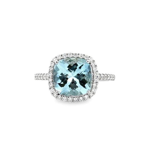 14K White Gold Aquamarine & Diamond Ring