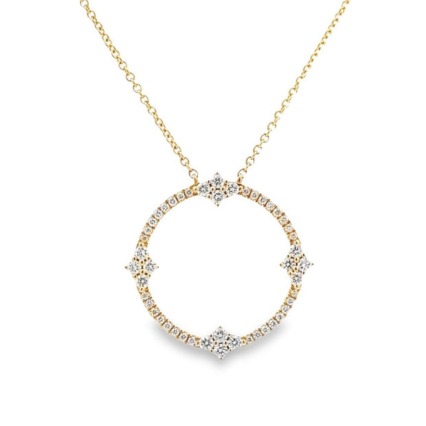 14K Yellow Gold Ornate Circle Diamond Necklace