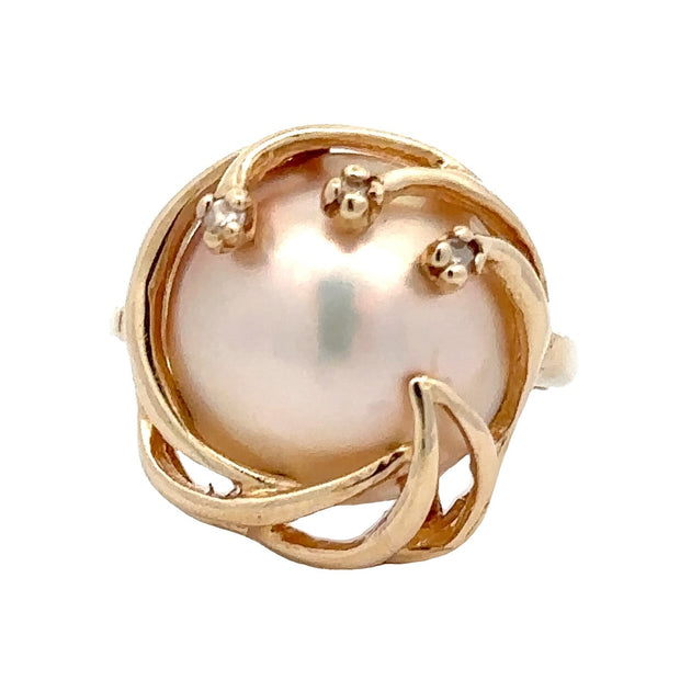 Estate 14K yellow gold Mabé Pearl & Diamond Ring