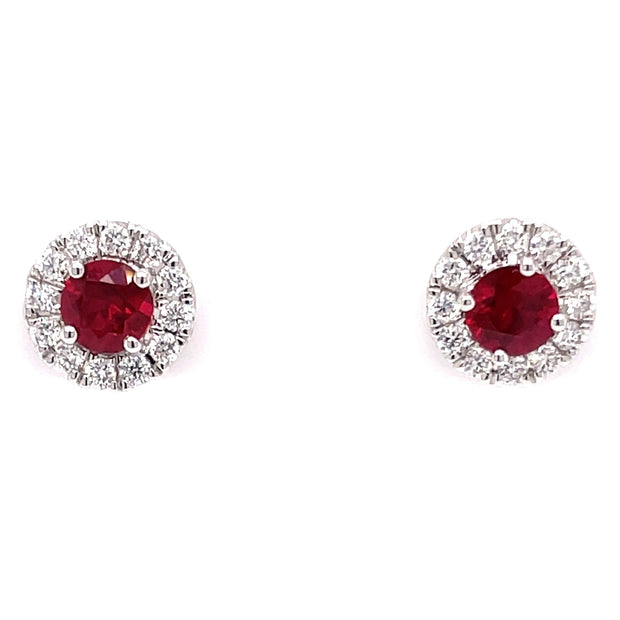 14K White Gold Ruby & Diamond Earrings;