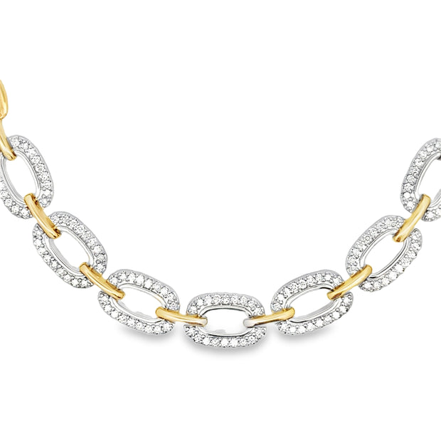 14K Yellow & White Gold Open Link Diamond Necklace