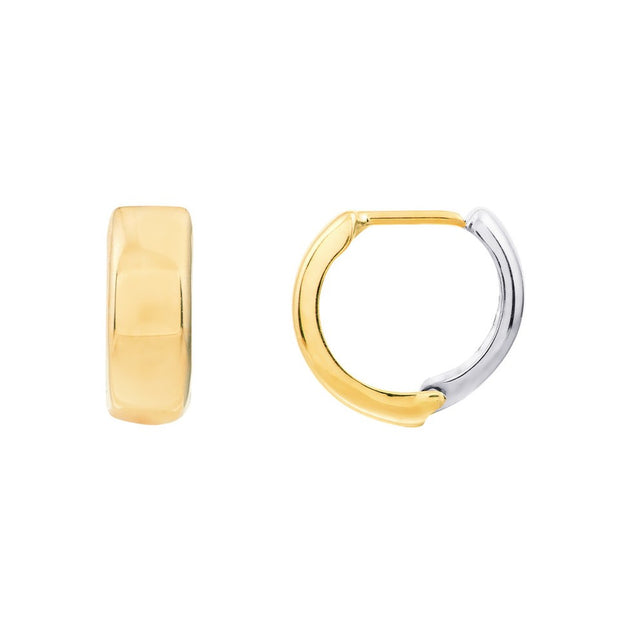 14K Yellow & White Gold Wide Huggie Earrings
