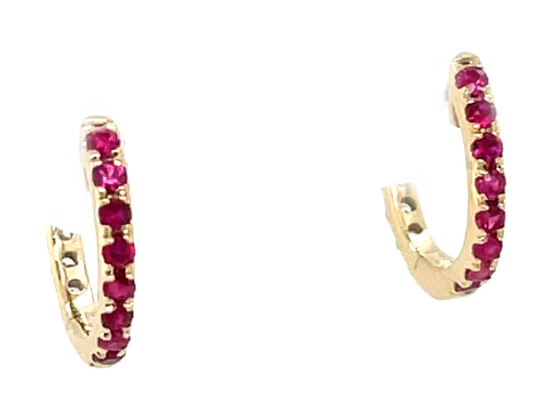 14K Yellow Gold Reversible Ruby & Diamond Earrings