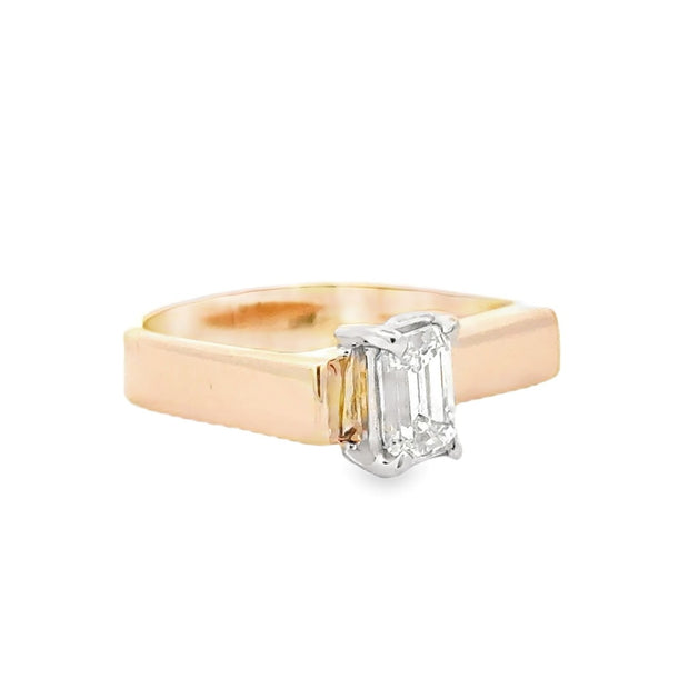 Estate 14K Gold Handmade Emerald-Cut Diamond Ring