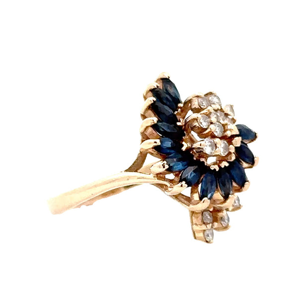 Estate 14K Yellow Gold Sapphire & Diamond Swirl Ring