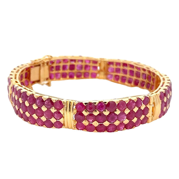 Estate 22K Yellow Gold & Ruby Bangle Bracelet