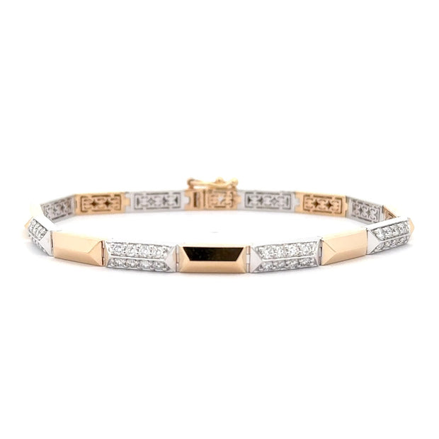 14K Yellow & White Gold Diamond Pyramid Bracelet