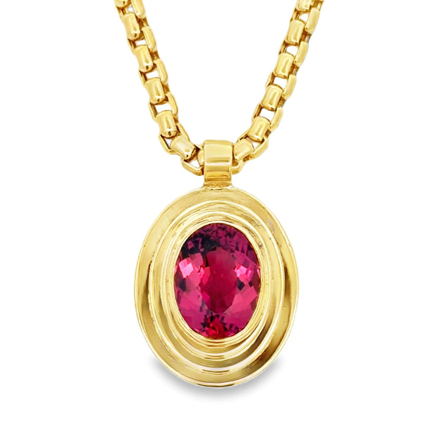 Estate 14K & 18K Yellow Gold Pink Tourmaline Necklace