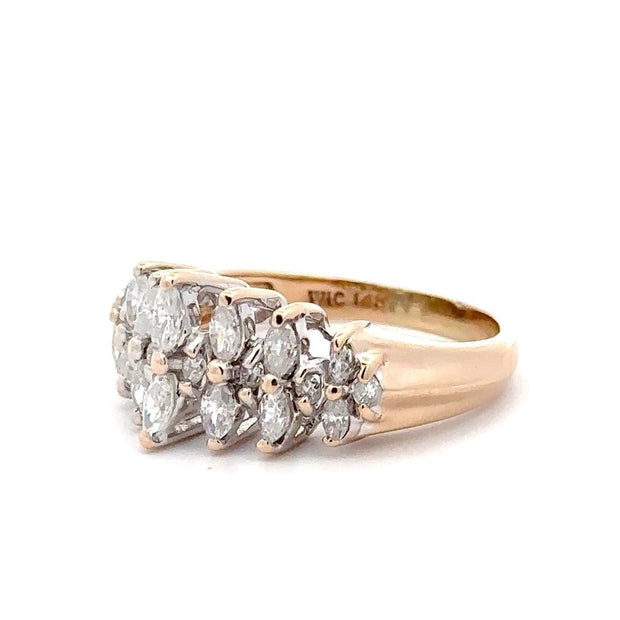 Estate 14K Yellow Gold Marquise & Round Diamond Ring