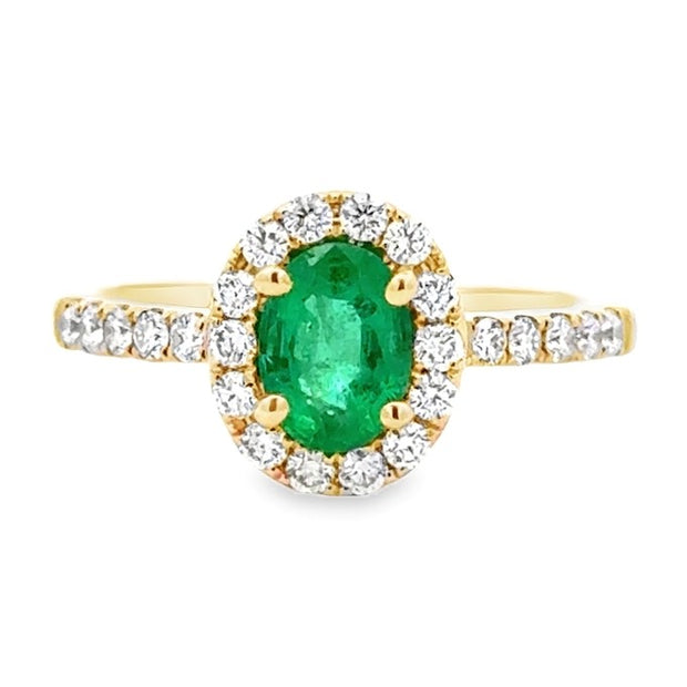 David Kord 14K Yellow Gold Emerald & Diamond Halo Ring
