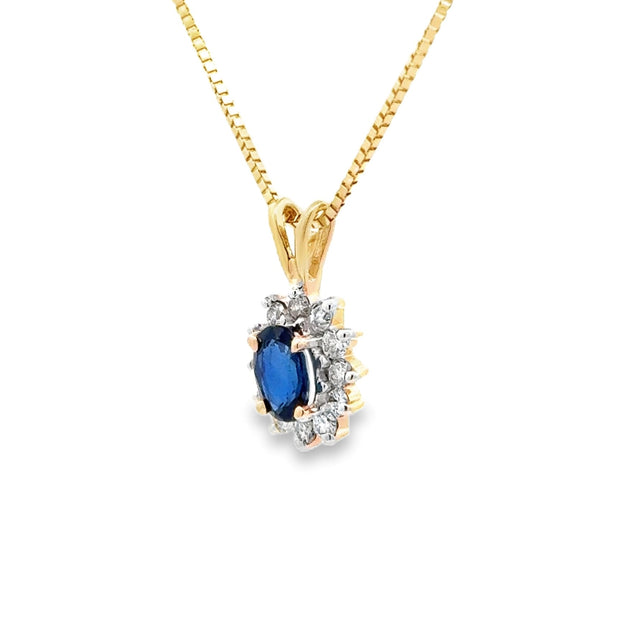 Estate 14K Yellow Gold Sapphire & Diamond Necklace