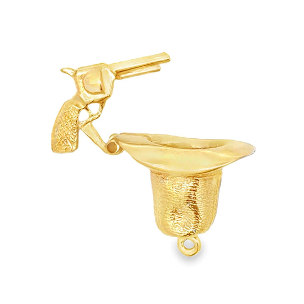 Estate 9K Yellow Gold Cowboy Hat & Pistol Charm