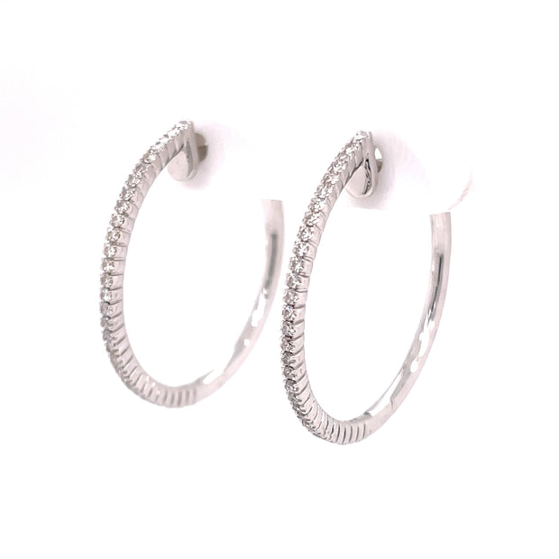 Estate 14K White Gold Diamond Hoop Earrings