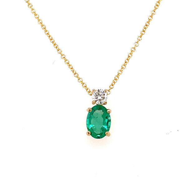 14K Yellow Gold Emerald & Diamond Necklace