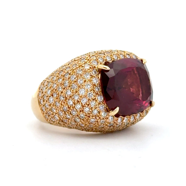 18K Yellow Gold Rubellite Tourmaline & Diamond Cocktail Ring