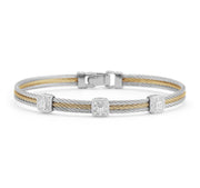 ALOR Grey & Yellow Cable Classic Stackable Bracelet with Triple Square Station set in 18kt White Gold