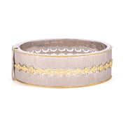 JudeFrances Mixed Metal Wide Band Cigar Style Bangle with White Diamond Quads