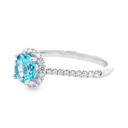 14K White Gold Blue Topaz & Diamond Ring