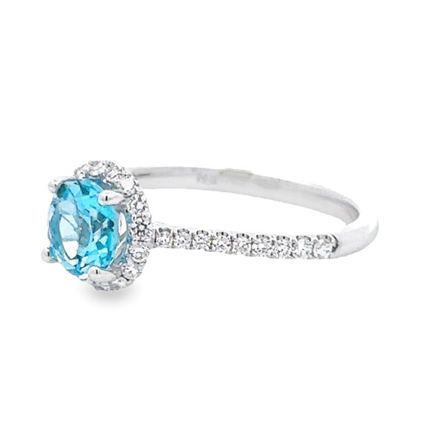 14K White Gold Blue Topaz & Diamond Ring