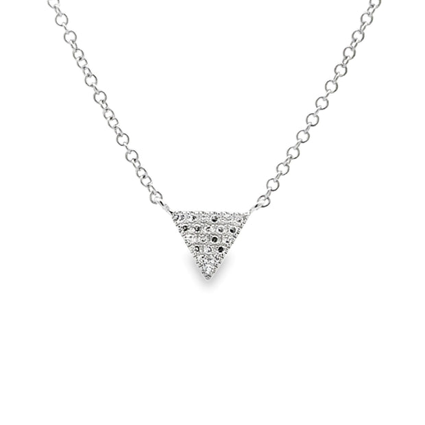 14K White Gold Pavé-Set Diamond Triangle Necklace