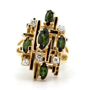 Estate 18K Yellow Gold & Platinum Green Tourmaline & Diamond Ring