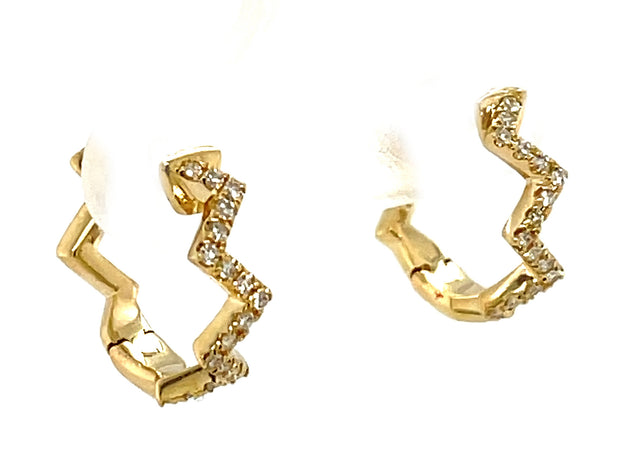14K Yellow Gold Zig-Zag Diamond Hoop Earrings