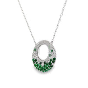 14K White Gold Emerald & Diamond Circle of Life Necklace
