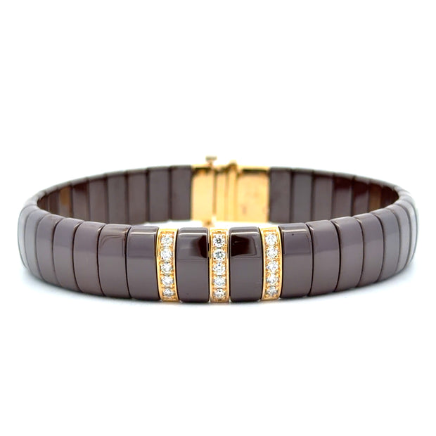 Nava Dee 14K Yellow Gold Maroon Ceramic & Diamond Bracelet