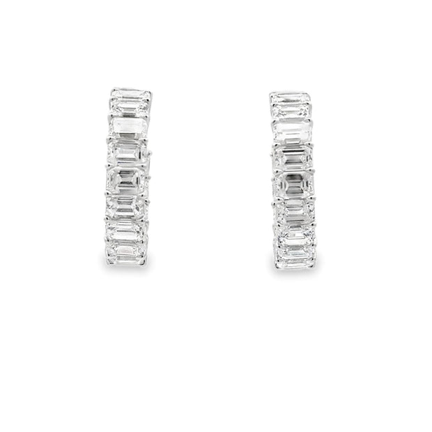 18K White Gold Emerald-Cut Diamond Hoop Earrings
