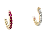 14K Yellow Gold Reversible Ruby & Diamond Earrings