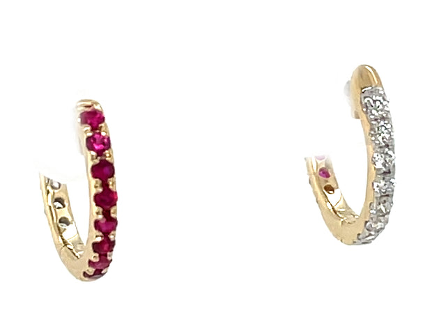 14K Yellow Gold Reversible Ruby & Diamond Earrings